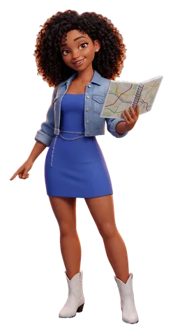 A woman with a road map, pointing down