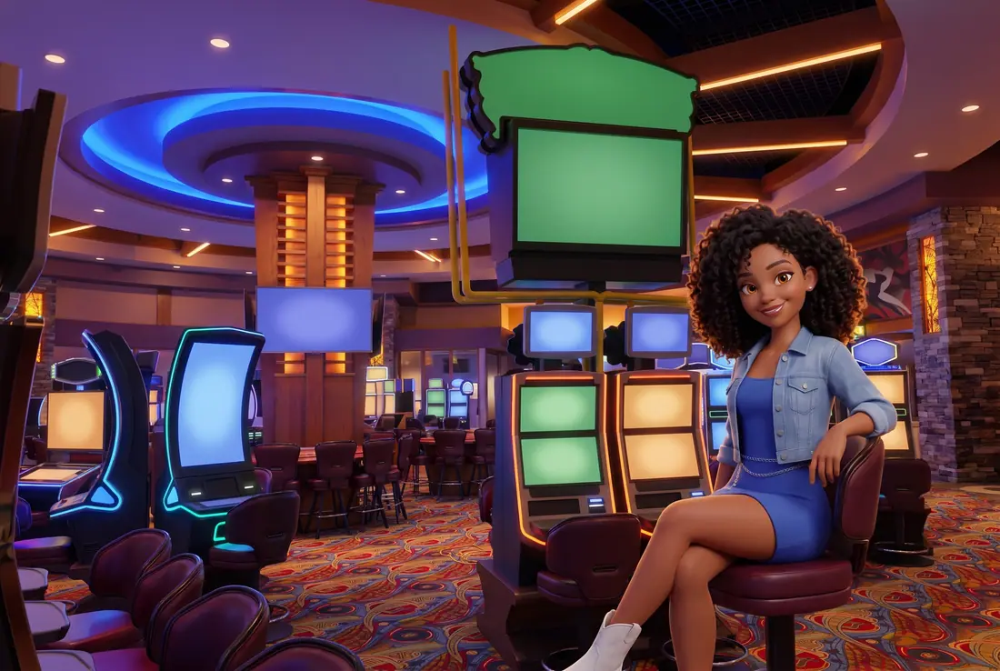 A woman in a slot chair under the blue dome at Living Sky Casino