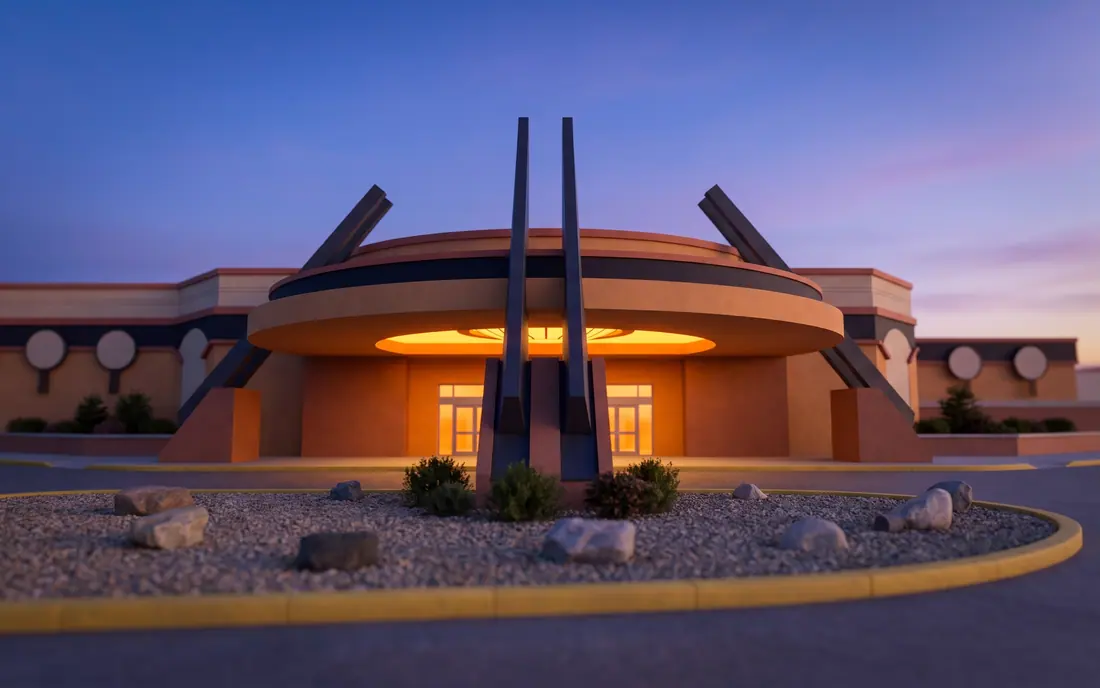 Round entrance canopy of Painted Hand Casino in Yorkton