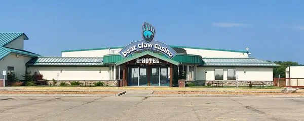 Bear Claw Casino and hotel entrance across the parking lot