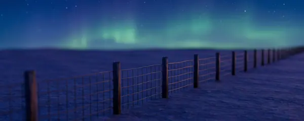 Starry sky with a faint aurora over flat prairie